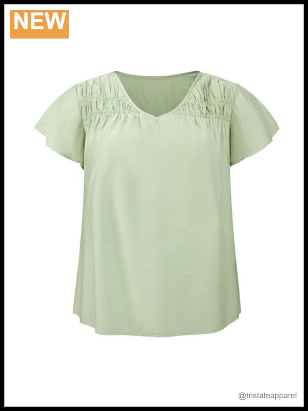 Plus Size V-Neck Smocked Shoulder Ruffle Sleeve Blouse Rayon